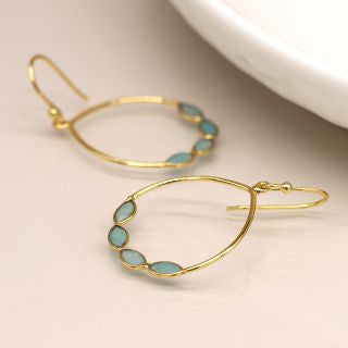 14K Gold plated amazonite bezel hoop earrings