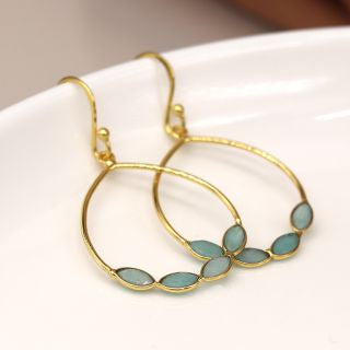 14K Gold plated amazonite bezel hoop earrings
