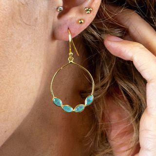 14K Gold plated amazonite bezel hoop earrings