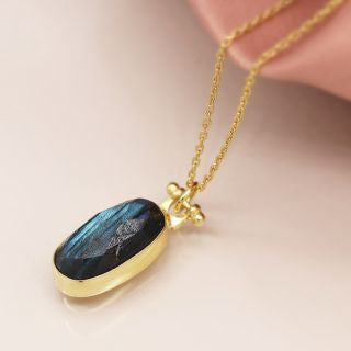 Gold plated faceted labradorite oval necklace