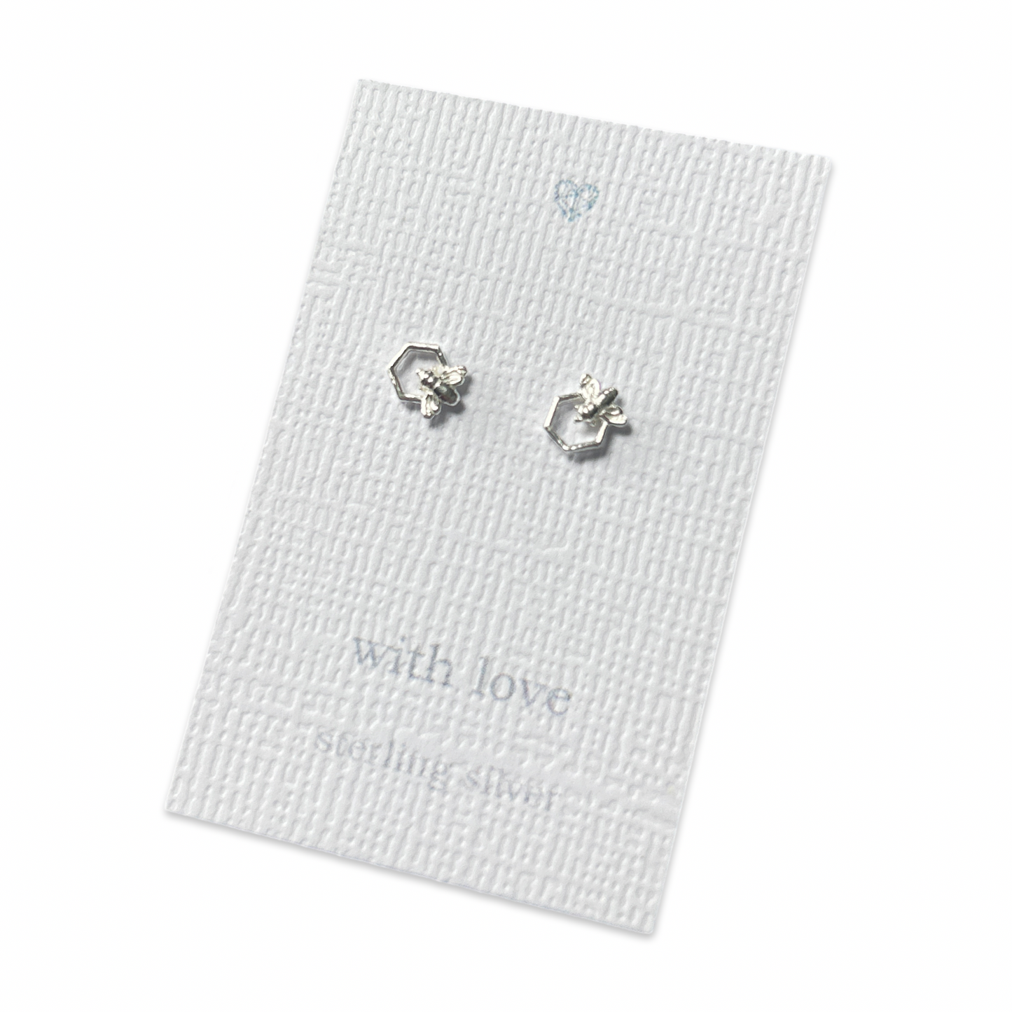 Honeycomb & bee tiny sterling silver stud earrings