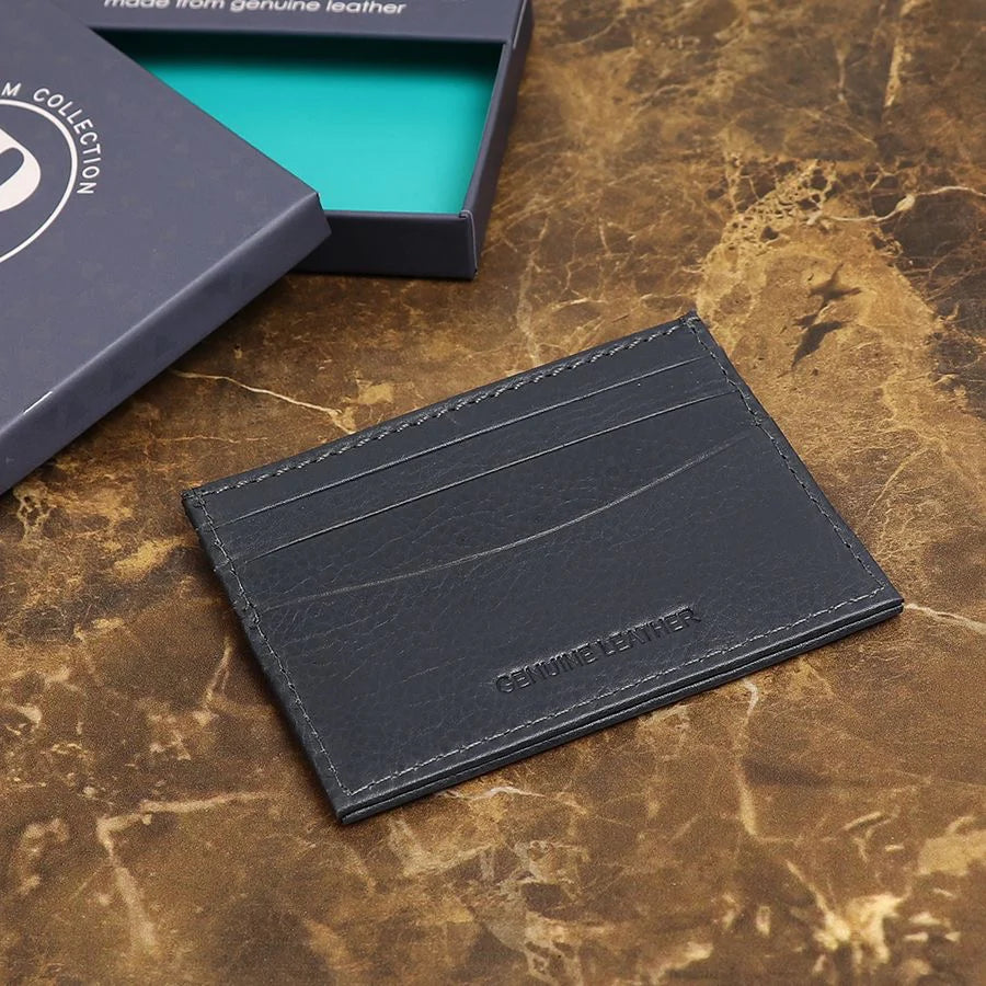 Blue leather card holder