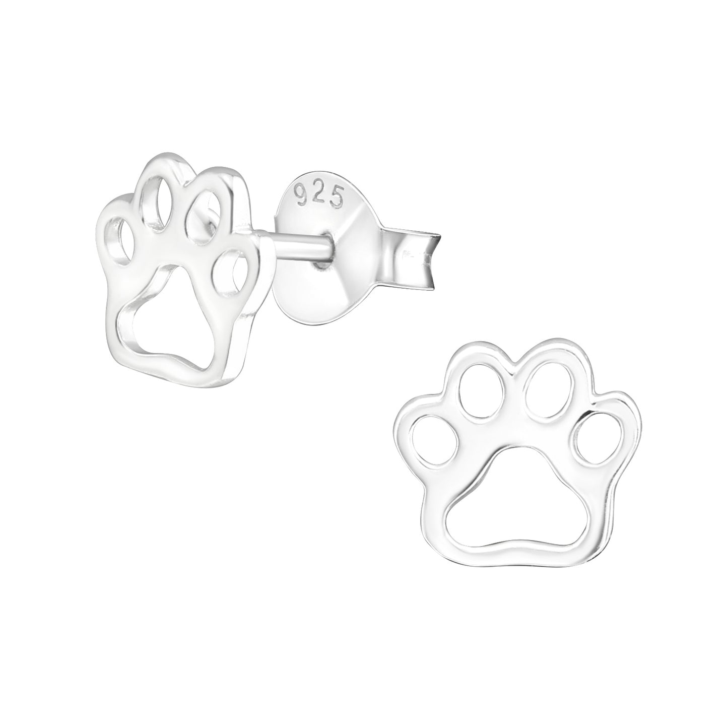Paw print sterling silver stud earrings