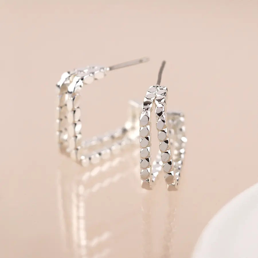 Silver plated double twist strand square earrings