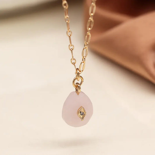 Golden fine chain and pink stone pendant necklace