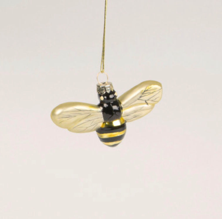 Golden bee shaped glass bauble by Sass & Belle