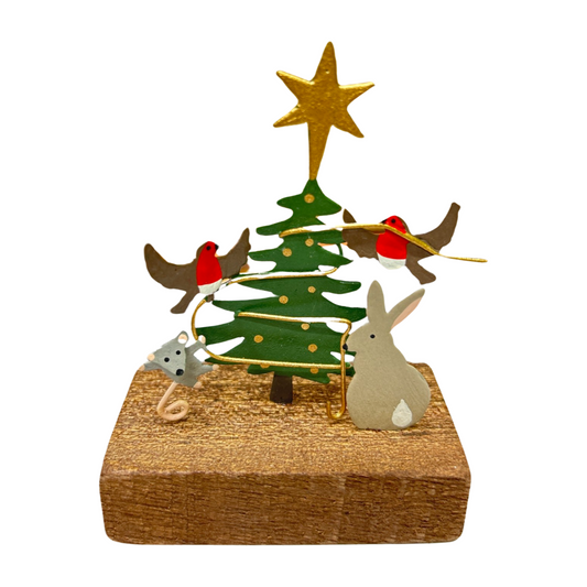Animals decorating  the Christmas tree standing ornament by shoeless joe