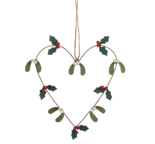 Holly and mistletoe heart hanging decoration by Shoeless Joe