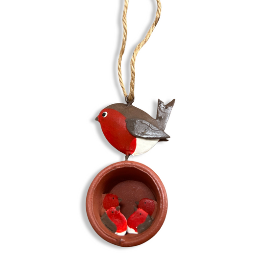 Robins nesting Christmas tree ornament