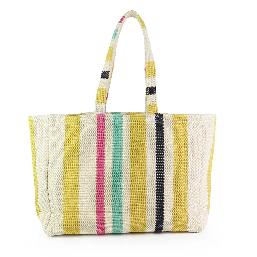 Mustard mix woven striped shopper