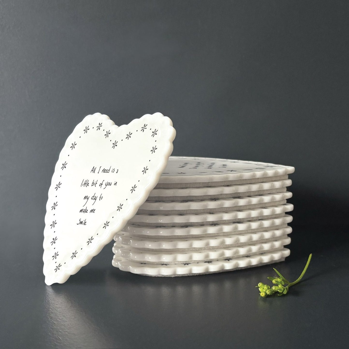 Heart scallop coaster-All I need is a little bit of you in my day to make me smile