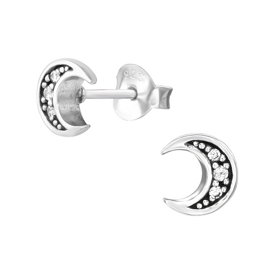 Crescent Moon sterling silver & cubic zirconia earrings