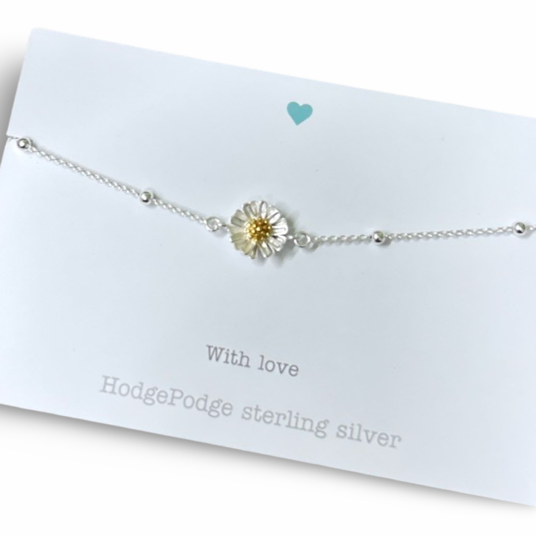 Daisy charm sterling silver bracelet