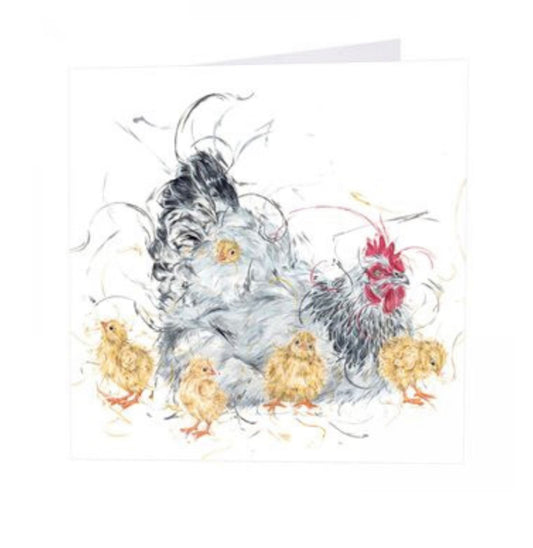 Chicken with chicks blank card