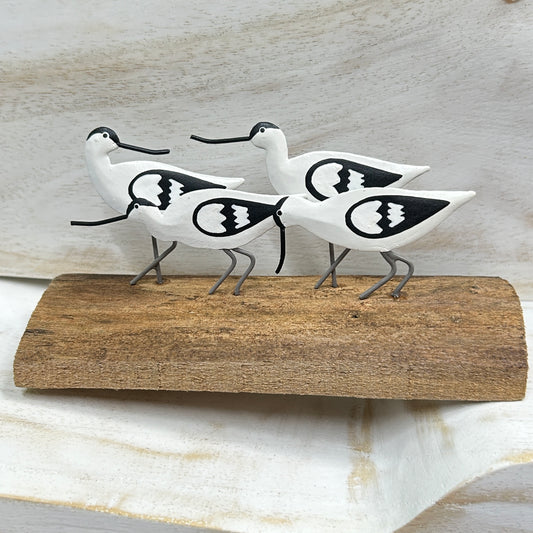 Avocets on log seabird ornament