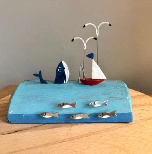 Breaching whale scene with fishing boat ornament by Shoeless Joe