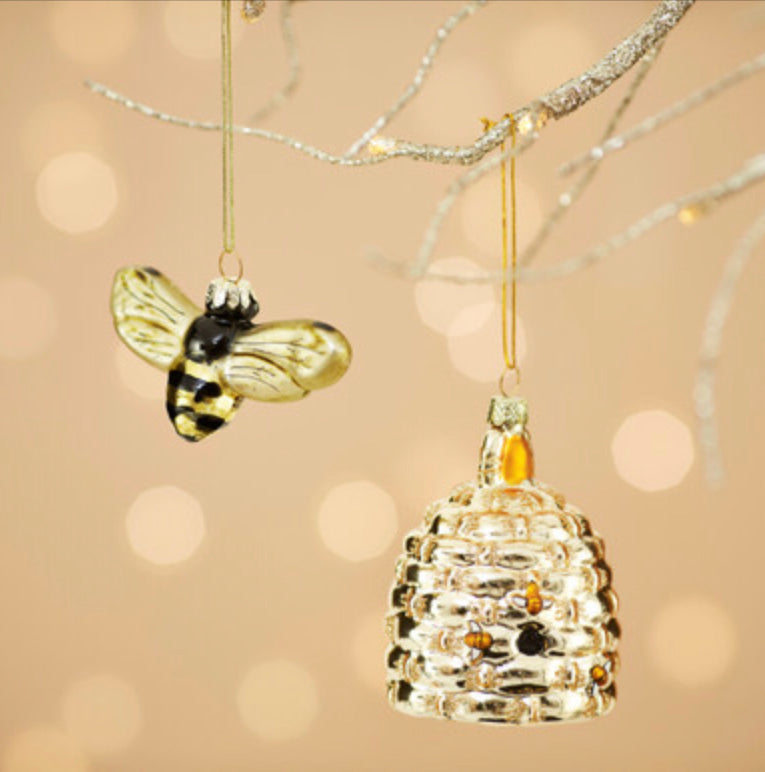 Golden bee shaped glass bauble by Sass & Belle