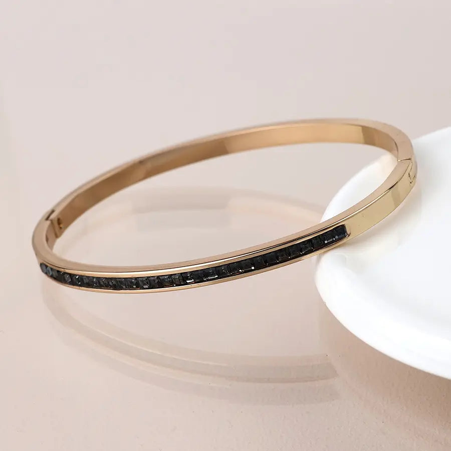 Golden black crystals hinged bangle