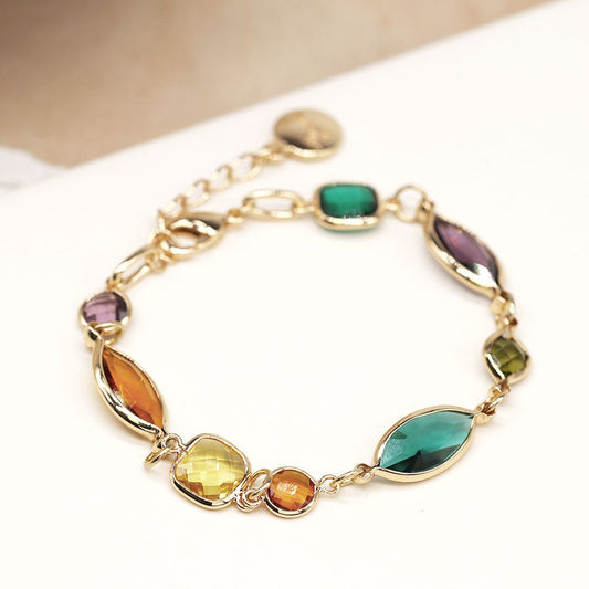 Mixed shape multi crystal and gold bracelet