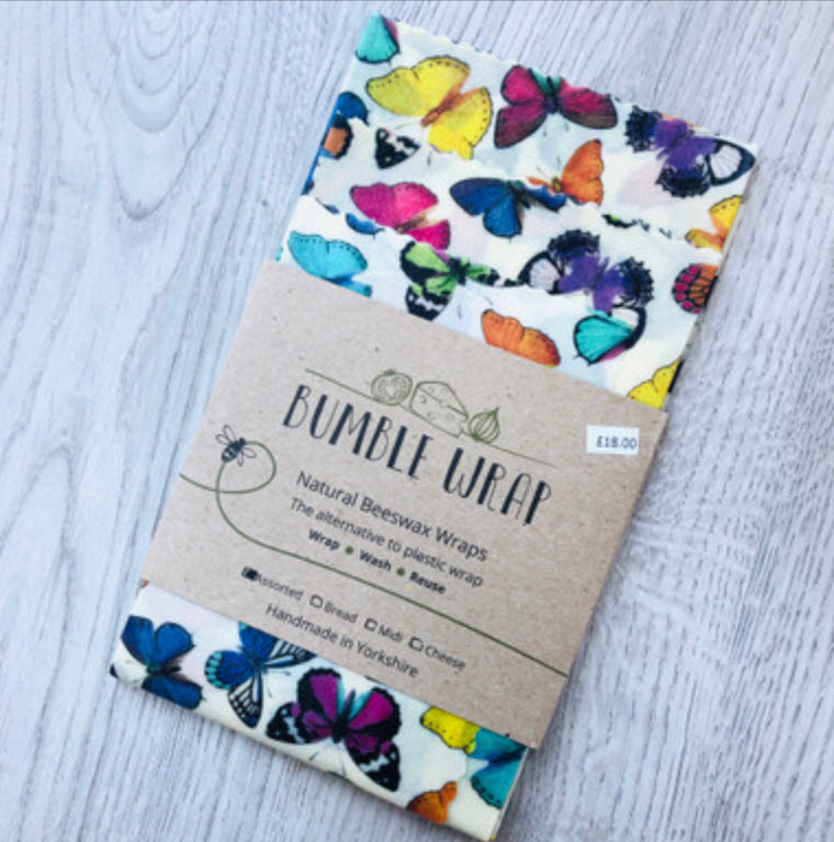Bumble wrap, butterflies. Natural beeswax wraps