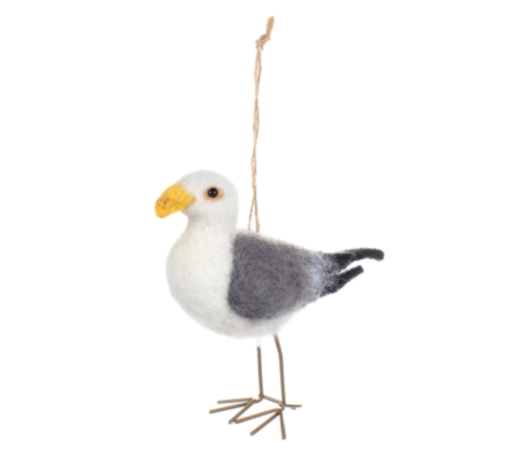 Felted seagull hanging decoration by Shoeless Joe