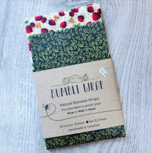 Bumble wrap strawberry print, natural beeswax wraps