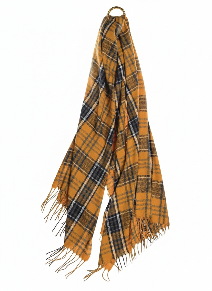 Classic Check tartan scarf in mustard & navy
