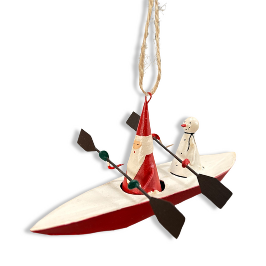 Canoeing Santa & snowman tree decoration