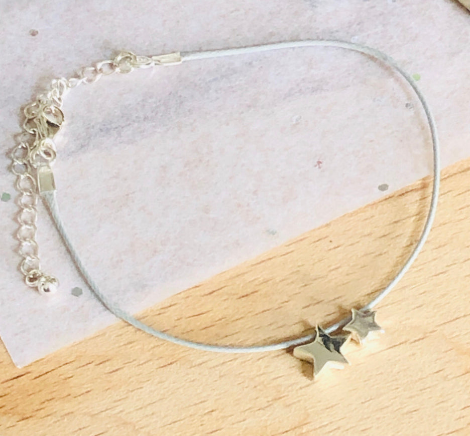 Double star sterling silver charm bracelet