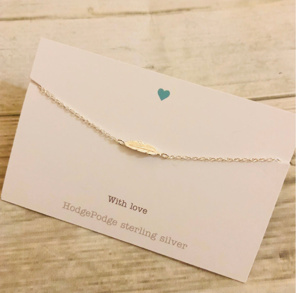 Dainty feather bracelet sterling silver