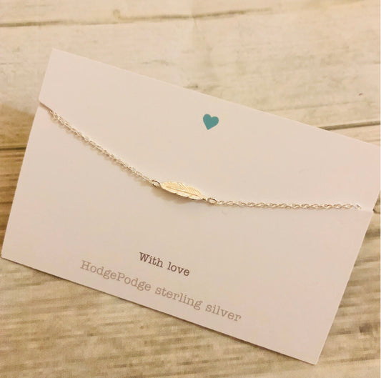 Dainty feather bracelet sterling silver