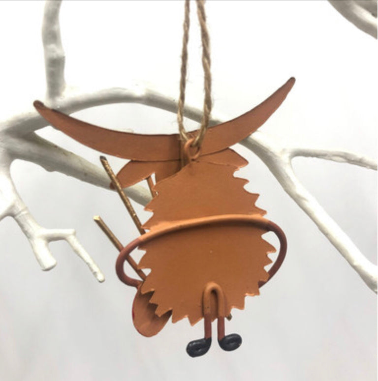 Bagpiping highland cow hanging decoration by Shoeless Joe