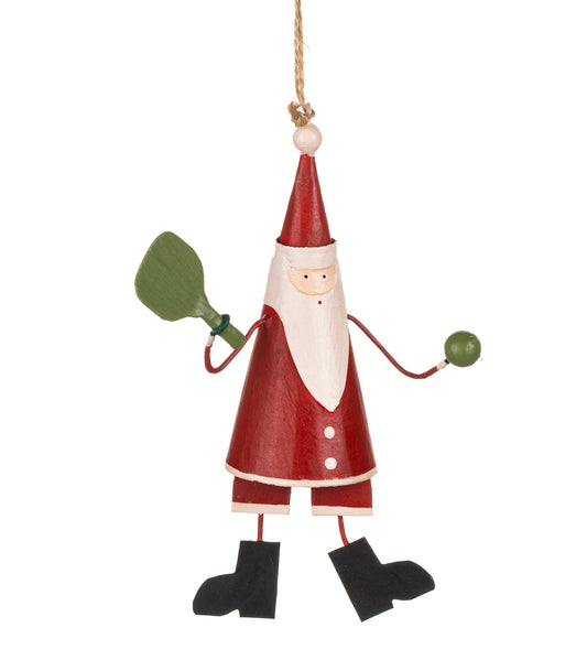 Paddleball playing Santa hanging Christmas decoration