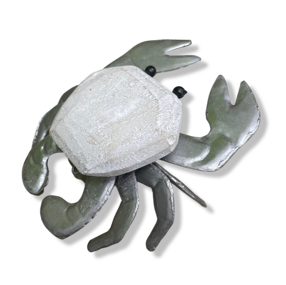 Cindy crab.  Tin & wood crab ornament by Shoeless Joe