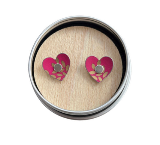Kyoto garden pink & gold heart stud earrings by The TinSmiths