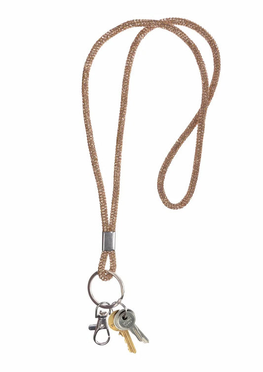 Rolled Lanyard  strap with Ring & Clip - Champagne