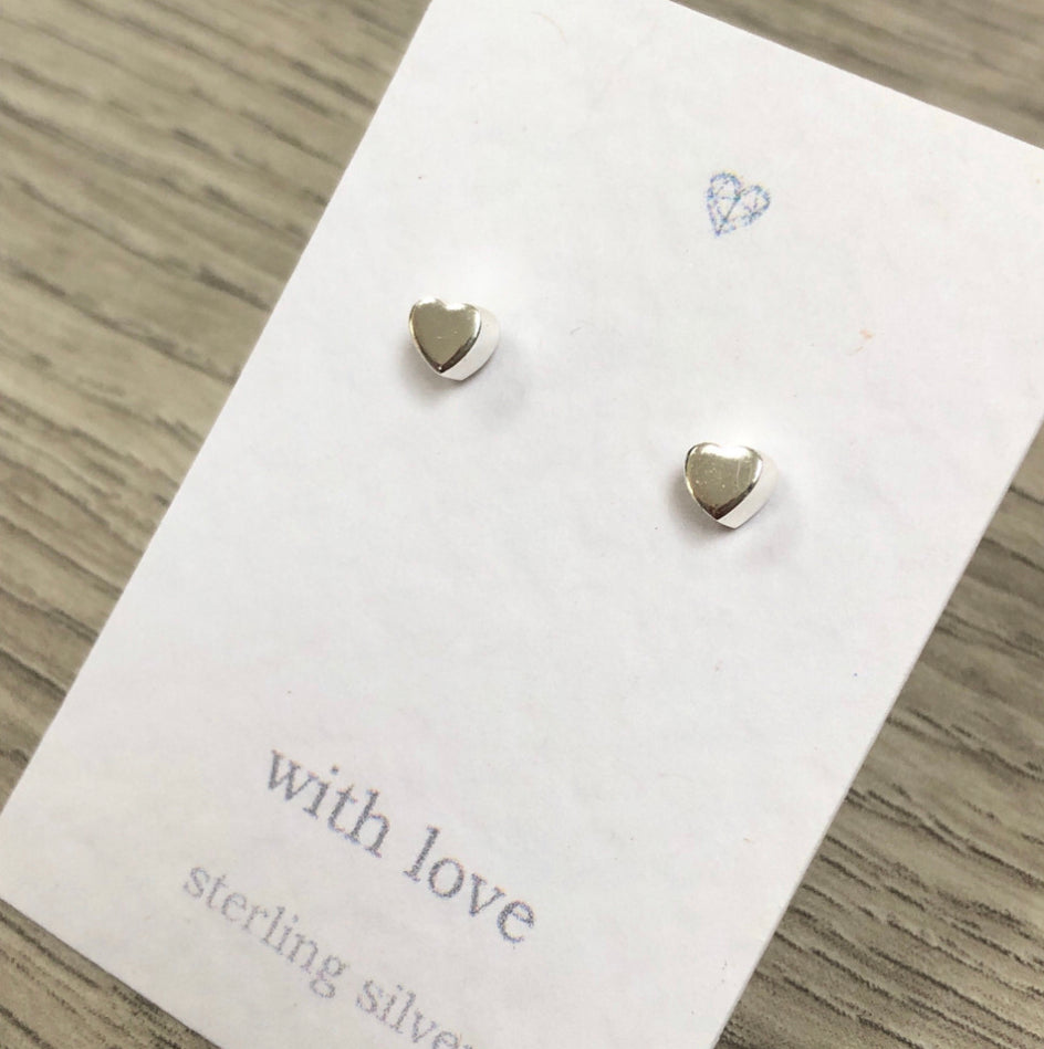 Chunky heart sterling silver stud earrings