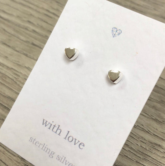 Chunky heart sterling silver stud earrings