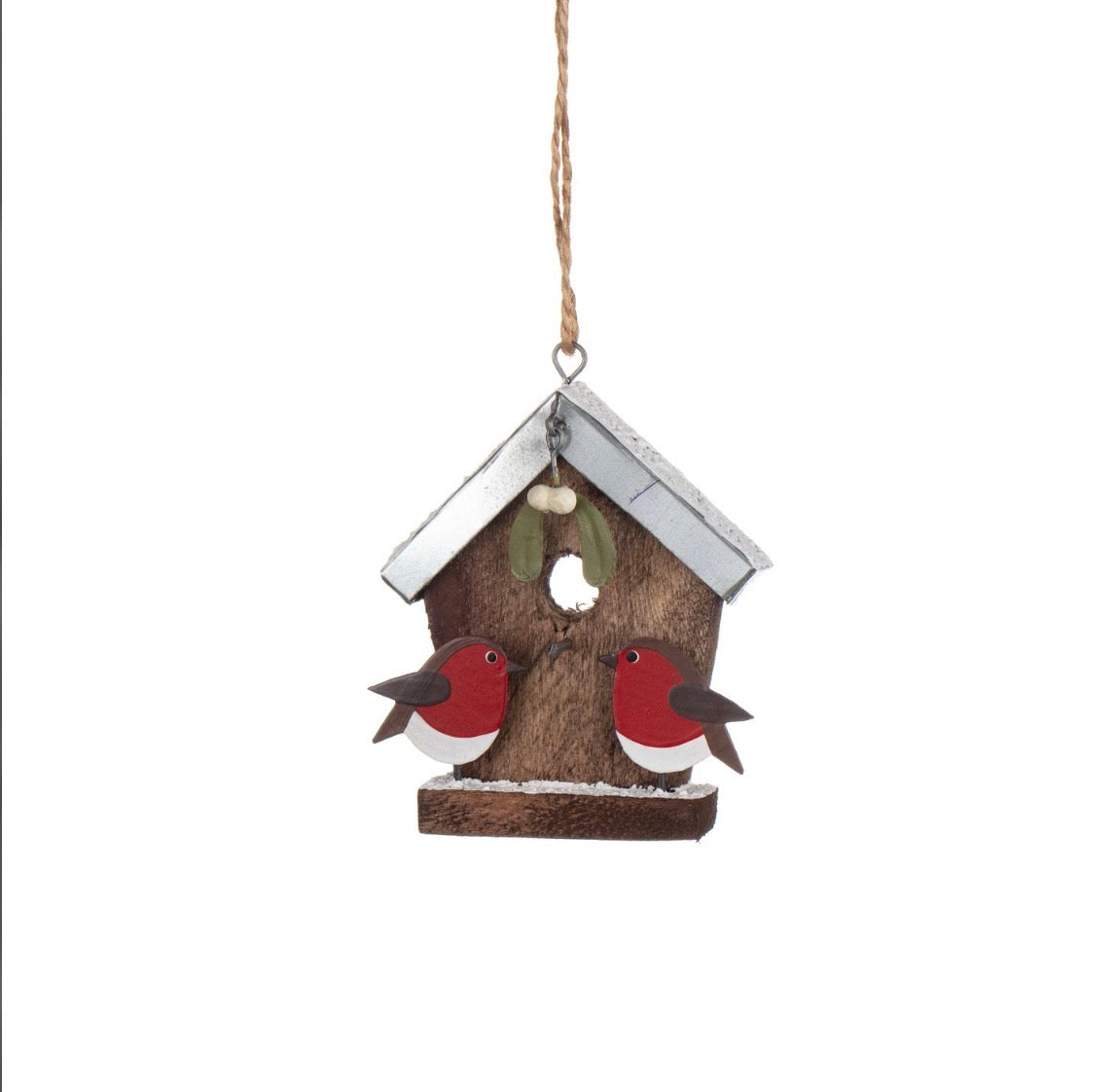 Robin Birdhouse and Mistletoe hanging christmas decoration.
