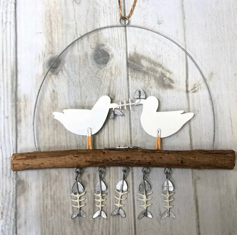 Seagulls sharing platter hanging decoration by Shoeless Joe
