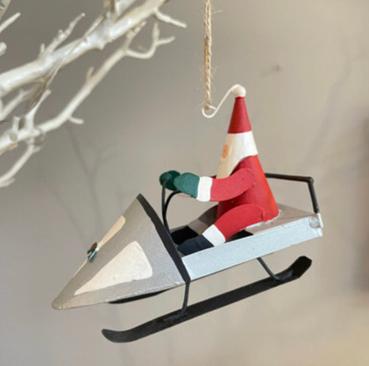 Santa in a skidoo hanging Christmas decoration by Shoeless Joe