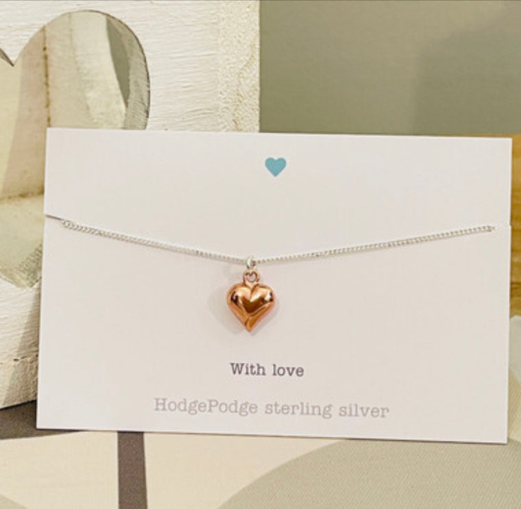 Rose gold plated puff heart necklace