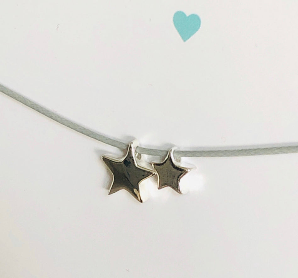 Double star sterling silver charm bracelet