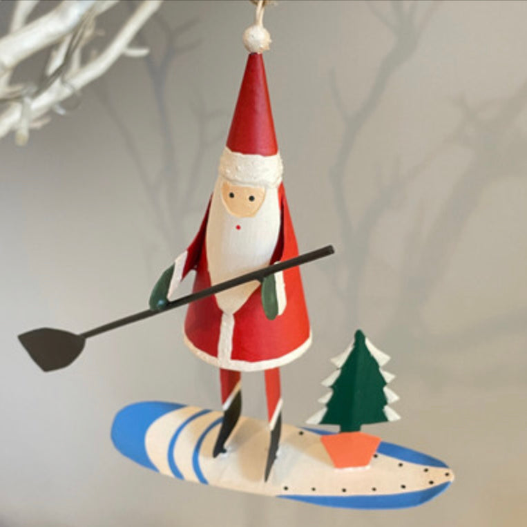Paddle boarding Santa hanging Christmas decoration by Shoeless Joe