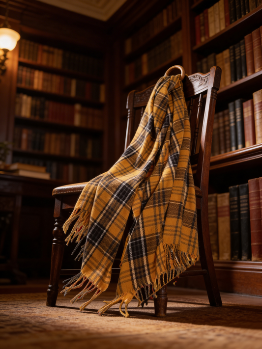 Classic Check tartan scarf in mustard & navy