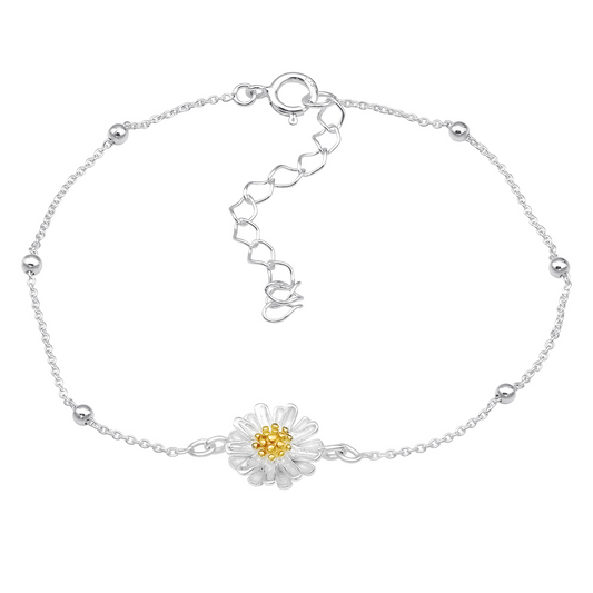 Daisy charm sterling silver bracelet
