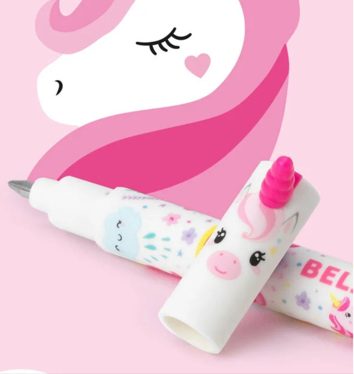 Unicorn erasable pink ink pen. Believe in magic. Legami