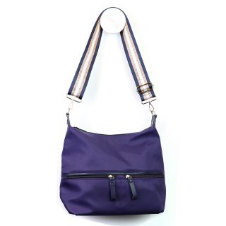 Indigo recycled nylon scoop bag with free striped strap by POM