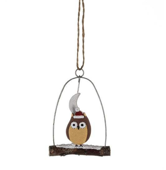 Twit Twoo in  Owl in Christmas Hat hanging decoration