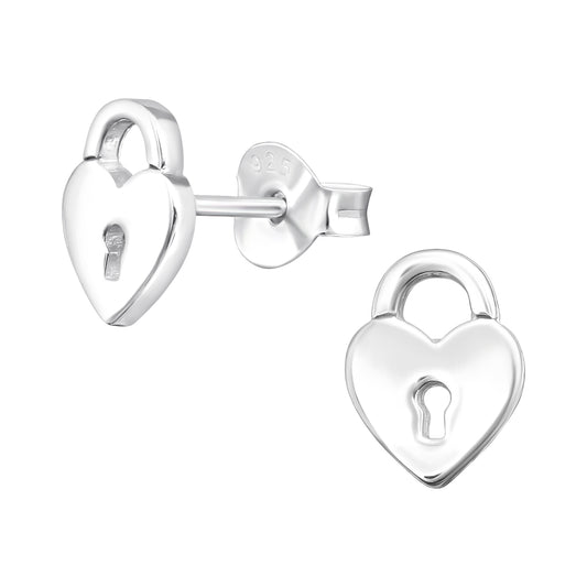 Heart padlock sterling silver studs